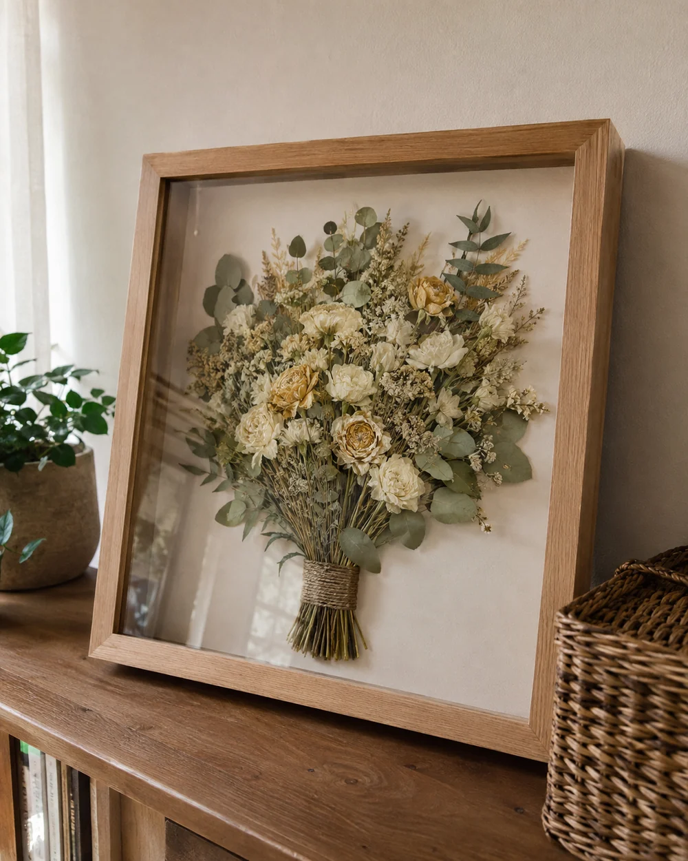 Pressed hydrangeas holding full blue colour