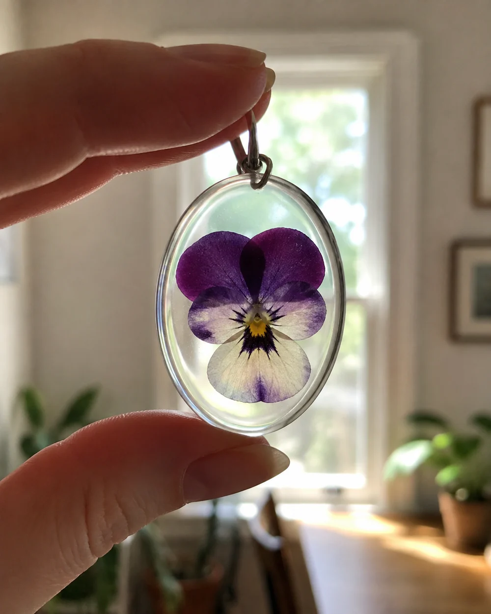 Silica-dried pansies laid out on a table